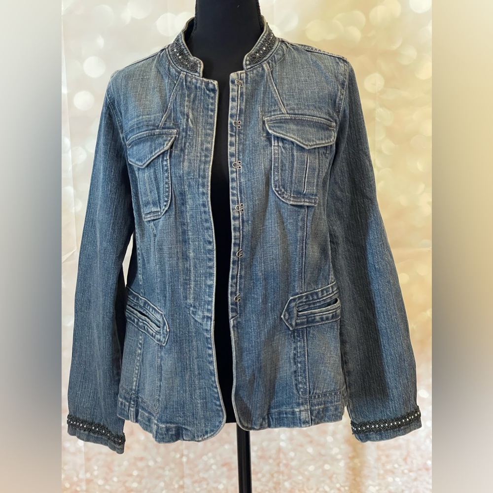 Motto XS Denim Jacket with Bead Work on Neck Line/Sleeves with Pockets‎